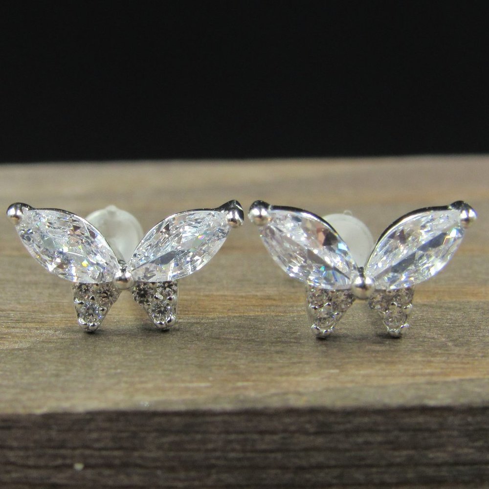 Sterling Silver Tiny Simple CZ Butterfly Earrings
